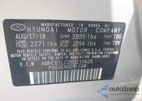 2019 Hyundai Ioniq Hybrid Blue from USA, damaged, VIN KMHC65LC2KU110425